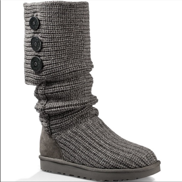 UGG Shoes - Ugg Knit Gray Tall Cardy Sweater Boots 8